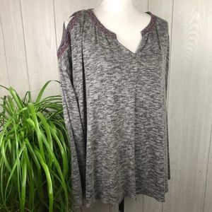 Vintage America beaded gray cold shoulder v-neck top
